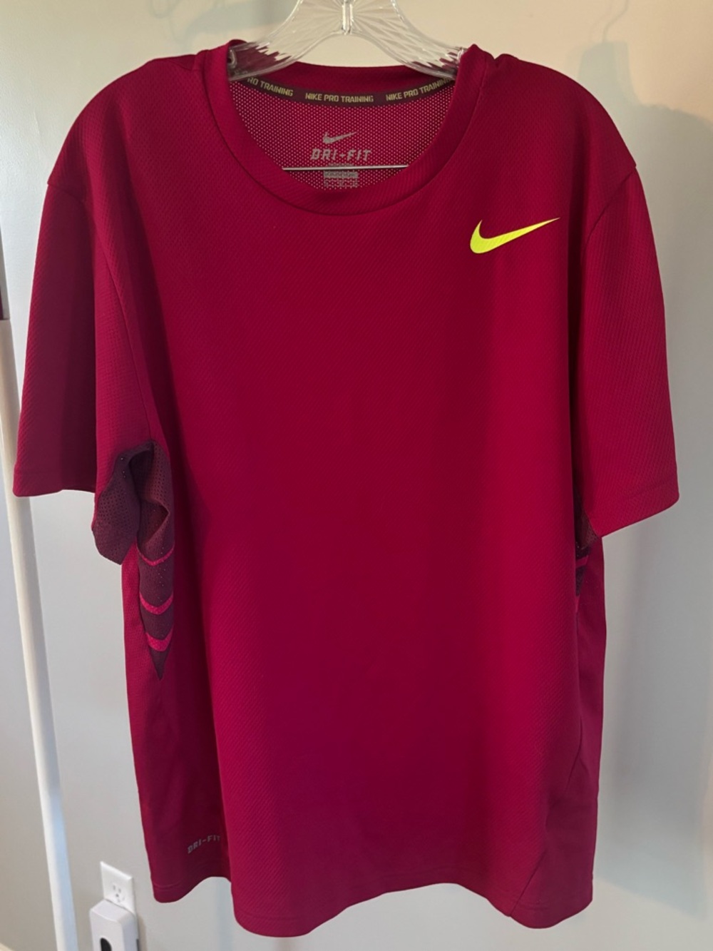 Nike Short-Sleeve Dri-FIT Tee, pink with Neon Yellow Swoosh